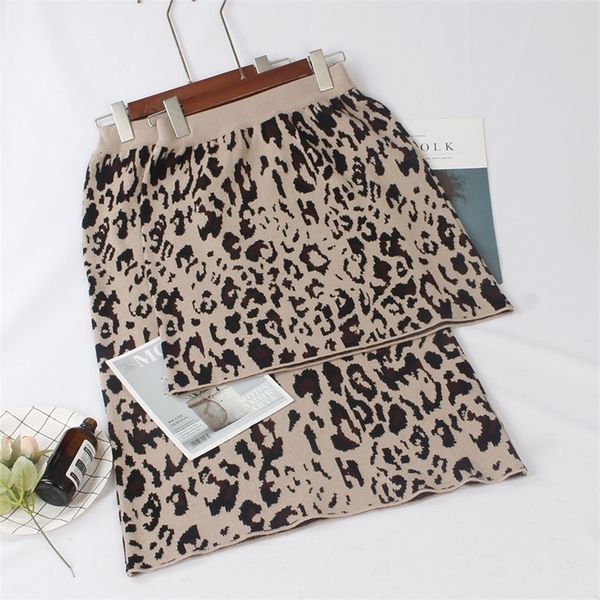 

gigogou high waist women knitted skirts autumn winter fashion leopard long skirt casual warm female pencil skirt y200326, Black