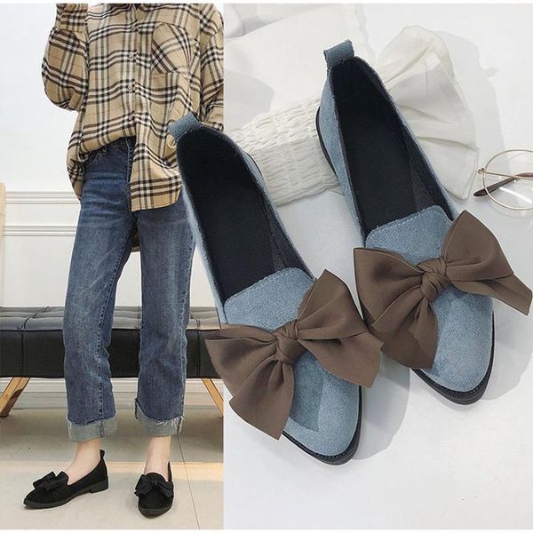 

autumn women low heels fashion suede bowtie platform female loafers pointed toe chunky heel shoe casual footwear oxford shoes, Black