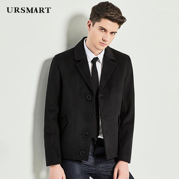 

men's wool & blends ursmart authentic short style coat for young men's casual black slim1