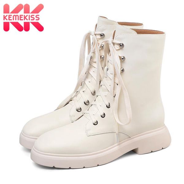 

kemekiss new women ankle boots women lace up shoes woman platform thick heel shoes winter boots footwear size 34-42, Black