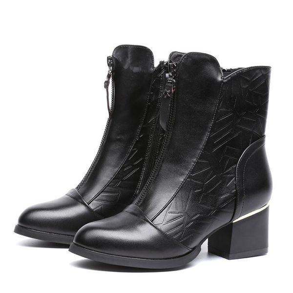 

women ankle boots genuine leather spring autumn winter western fashion low heels boots shoes women zip womens winter fashion, Black