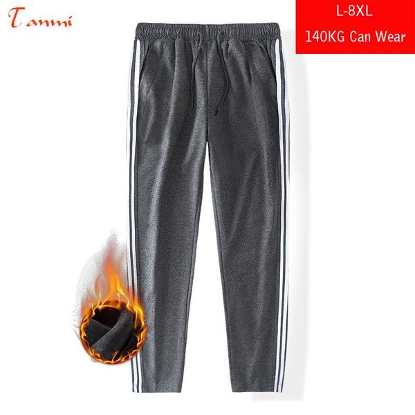 

95% cotton keep warm sports pants size -8xl winter running pants 140kg can wear sports outdoor trousers vertical stripes, Black;blue