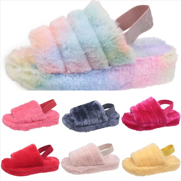 

kpa women autumn cute plush open toe female fruit pattern flat slipper warm home slippers new woman plush slippers slides winter slippers, Black