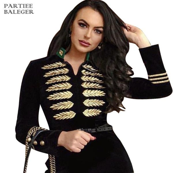 

2020 new arrival chic golden leaves embroidery design long sleeves celebrity party club women bandage jacket female outwear, Black;brown