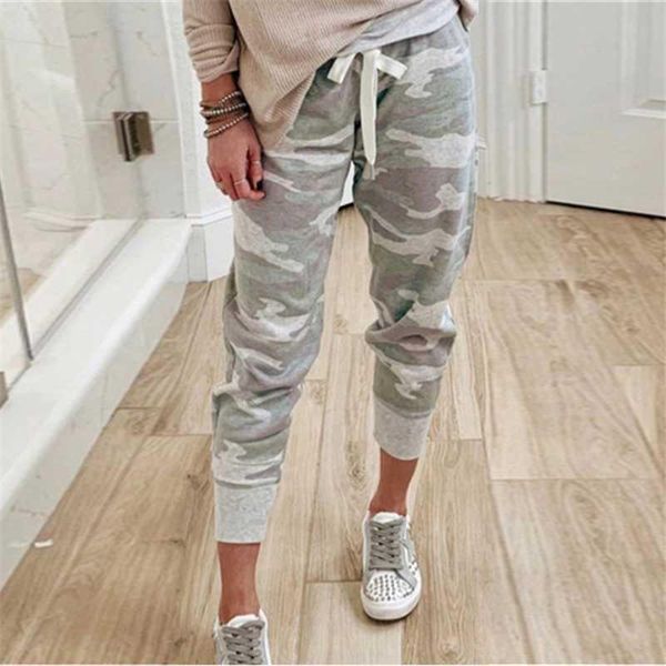 

women camouflage trousers lace up streetwear ladies casual high waist loose for female comfortable pants kg-679, Black;white
