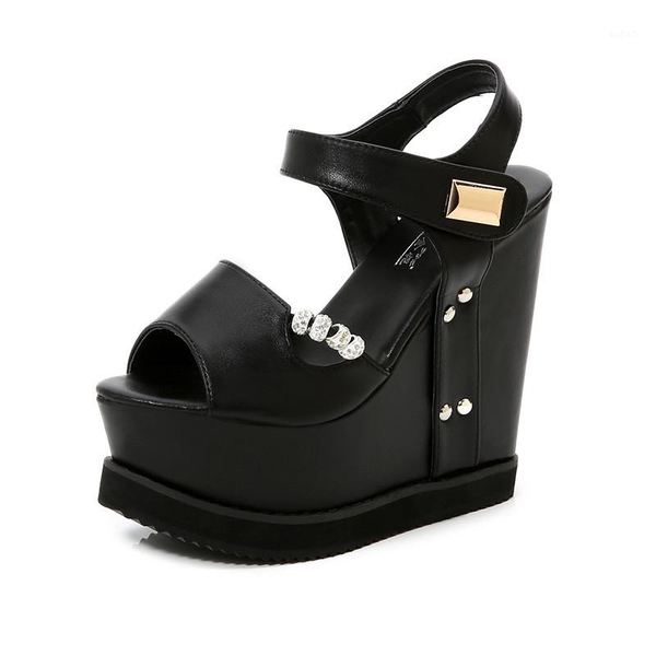 

sandals firmranch women's shoes fashion fish mouth 15cm increased stable wedge beaded convenient platform shoes1, Black