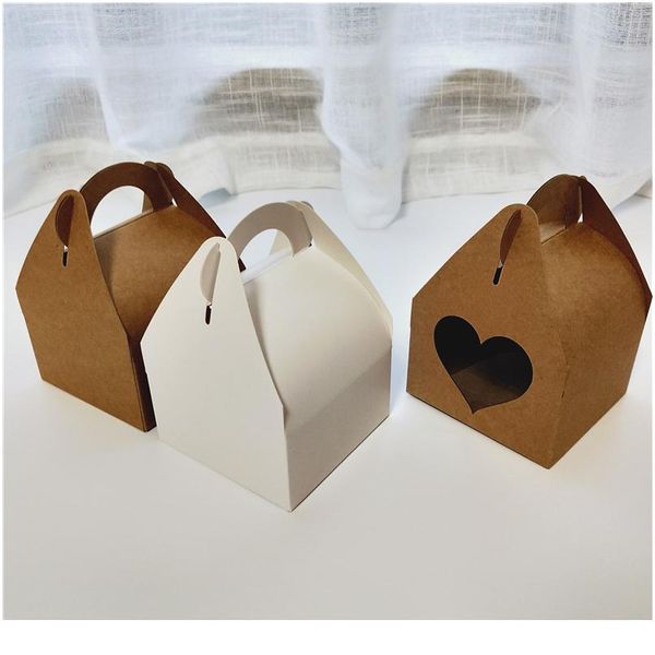 

20pcs/lot large kraft paper gift box with handle wedding birthday white cardboard cake box black cupcake box for packagi bbyskg