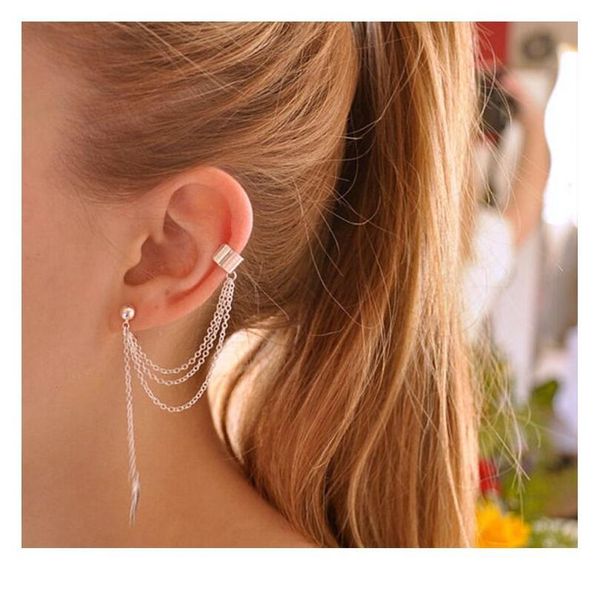 

1pcs earrings jewelry fashion personality metal ear clip leaf tassel earrings for women gift pendientes ear cuff caught qylobo, Silver