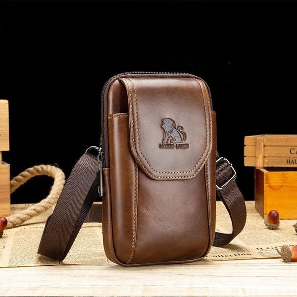 

genuine leather men's waist bag head layer cowhide middle-aged and old people wear hanging trousers belt bag can insert card