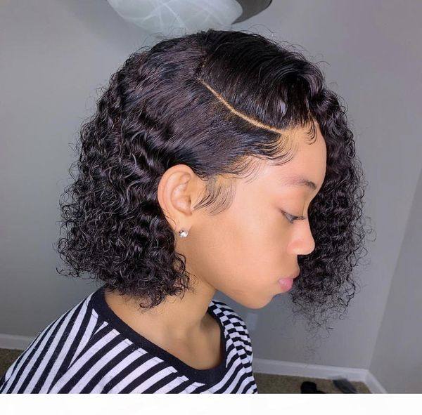 

deep curl lace front wig brazilian bob wigs short human hair wigs for black women 150% remy preplucked baby hair drop shipping, Black;brown