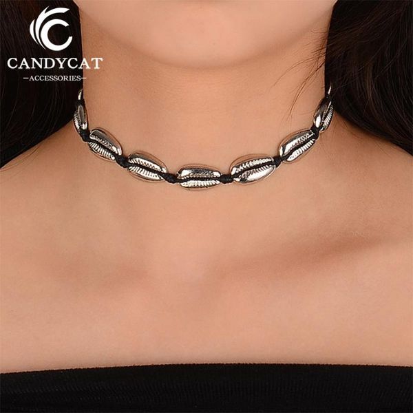 

bohemia сплав shell choker ожерелье для женщин заявление модные цвета золота ручной цепи ожерелье boho ювелирные изделия день рождения подар, Silver