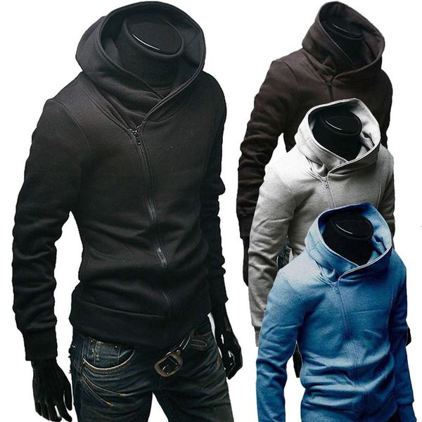 

2020new inclined zipper hooded hoodie fleece jacket coat sports suit casual fashion men's clothing msk66, Black