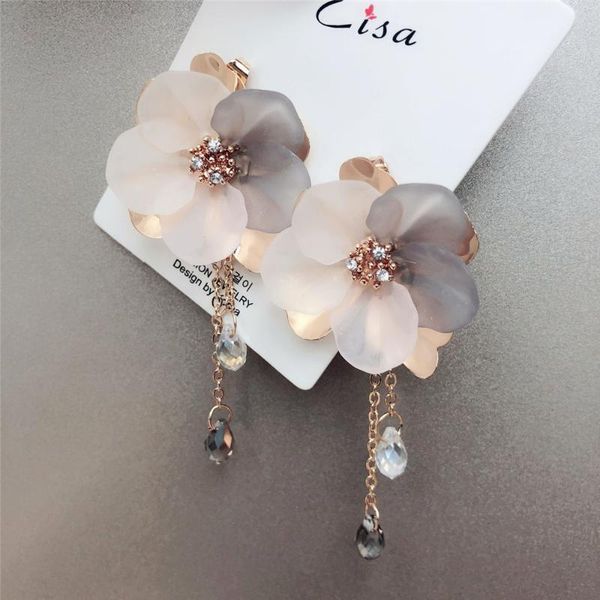 

dangle & chandelier trendy white sweet temperament flower tassel crystal earrings water drill acrylic petal chain long drop earring jewelry, Silver