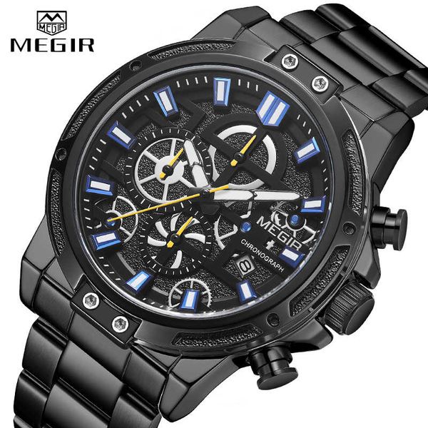 

men's watch megir brand stainless steel strap waterproof date watch men's fashion chronograph sports quartz watch calendar clock, Silver