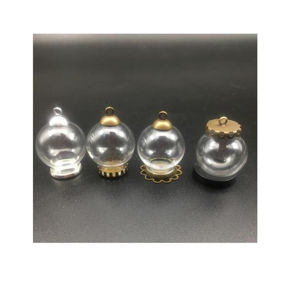 

1set 20*12mm hollow glass globe with setting base beads cap set orb glass vials pendant glass bottle jewelry pendant 1 qylkfh, Black