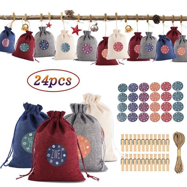 

2020 christmas pattern candy bag 1-24 advent calendar bundle cotton linen gift bag christmas gift f fast ship1