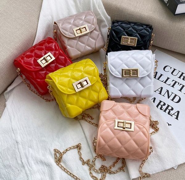 

children bucket handbag fashion girls square bag mini kids chain jelly bags, Black