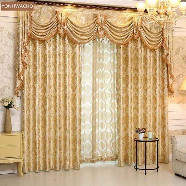 

custom curtain luxury european window curtain shading fabric bedroom gold cloth blackout valance tulle panel c3721