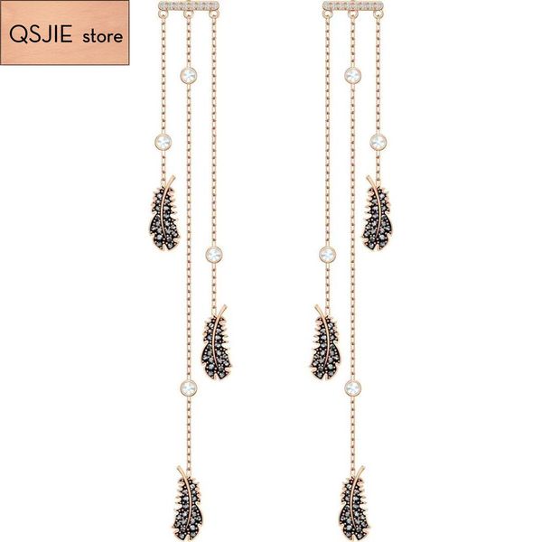 

qsjie swa black feather tassel earrings charming fashion jewelry, Silver