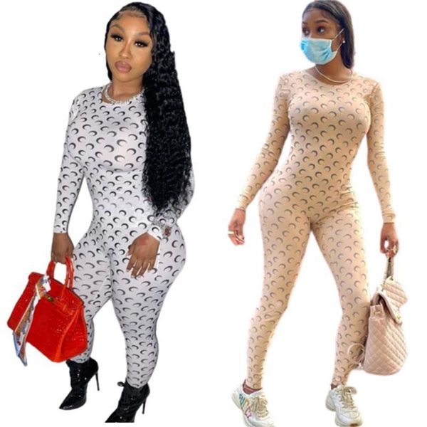 

moon pattern printting long sleeves slim women jumpsuit 2020 autumn new style rompers bodysuits streetwear drop shipping, Black;white