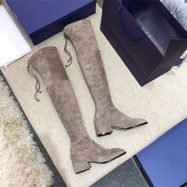 

women classic designer over the knee boots womens winter khaki suede high boots size europe 34-42, Black