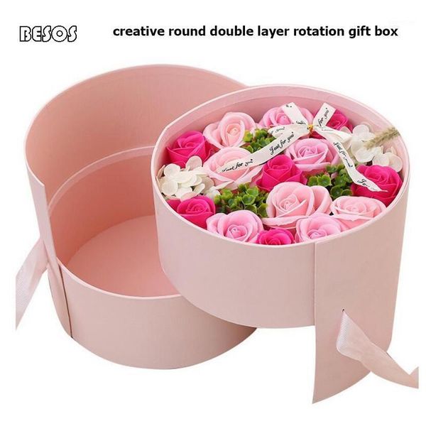 

valentine's day rose flower paper box candy packing exquisite colorful round creative double layer rotation gift box g0050l1