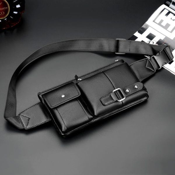 

men waist bags retro multi-function pockets simple small leather waist pack outdoor sports leisure messenger chest bag1