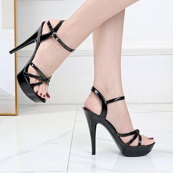 

women shoes sandals platform high heels 13cm open toe ladies wedding shoes sandals2020 new femal model, Black