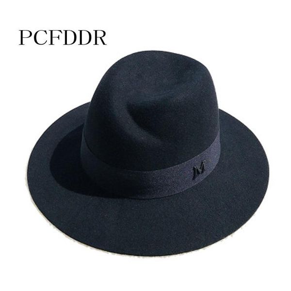 

stingy brim hats pcfddr women's autumn and winter slant hat british small pepper letter  wool wide woolen hat, Blue;gray