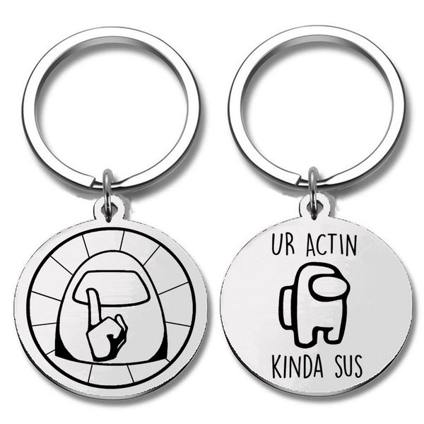 

kid men metal keychain among us keyring game imposter wolf among us key chain bag pendant jewelry stainless steel keychain 2 styles, Red;brown