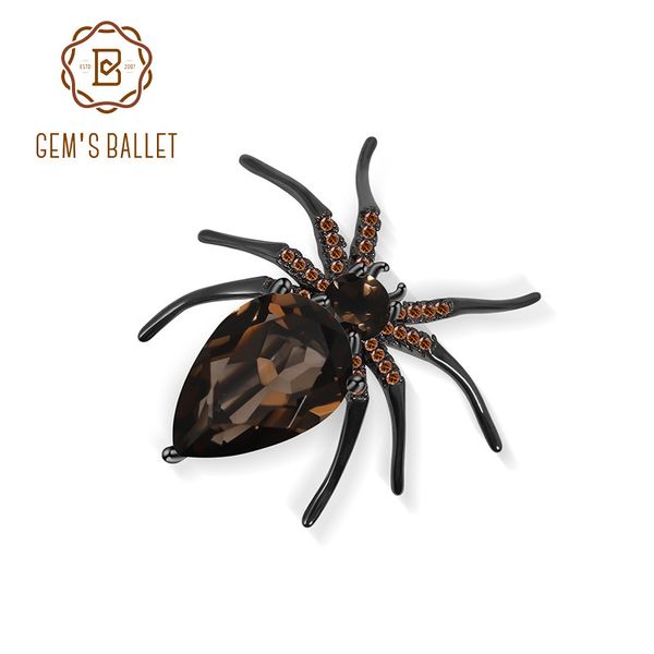 

gem's ballet natural smoky quartz spider brooches for women gun-black 925 sterling silver animal brooch pin fine jewelry gift 201009, Gray