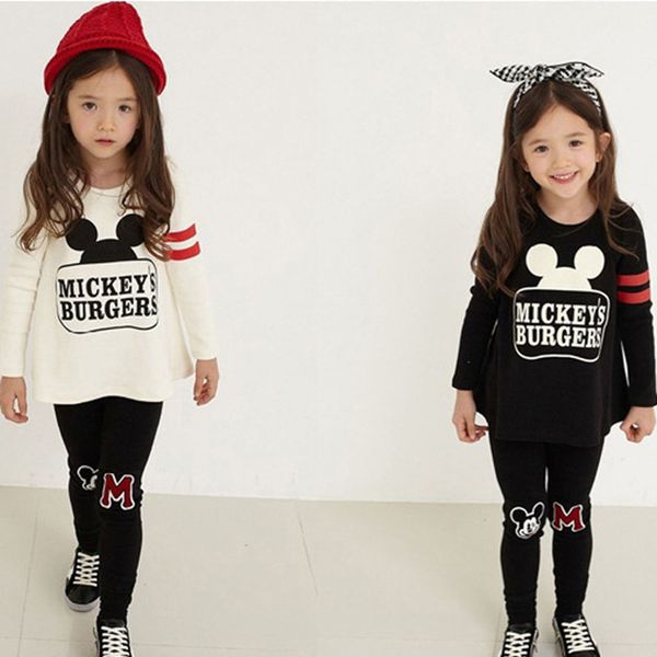 

girls spring autumn clothes set cartoon baby children's suit 100% cotton + pants 2pcs for kids 3 4 5 6 7 8 9 10 years old lj200826, White