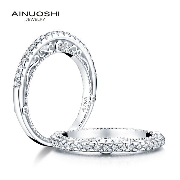 

ainuoshi luxury 925 sterling silver band rings women engagement simulated diamond princess wedding silver bridal rings jewelry y200106, Slivery;golden