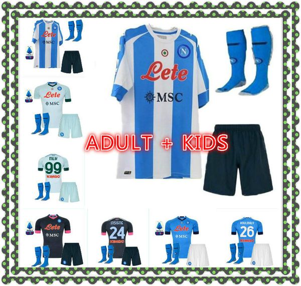 

взрослый kids kit 20 21 napoli coccer jersey 2020 2021 неаполь кулибалия камисета-де-футбол insigne milik h.lozano mertens третья футбольная, Black;yellow