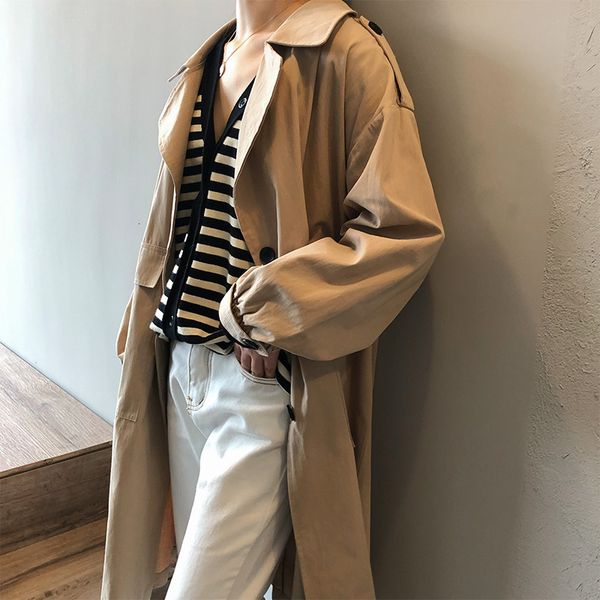 

women's korean trench coat casual single-breasted cotton coats large size ladies' early autumn new overcoat long sleeve, Tan;black