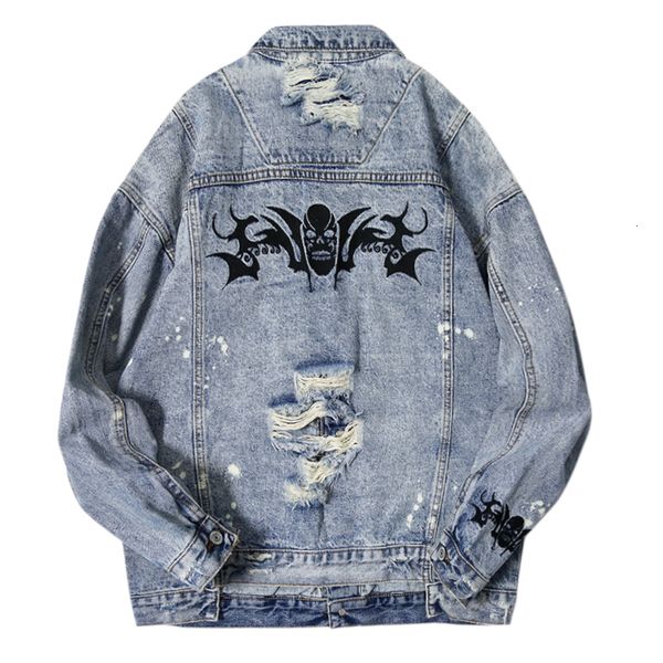 

2021 new fashion streetwear retro blue destroyed denim jackets men ripped cotton coats newly designer hip hop chaqueta 8wux, Black;brown