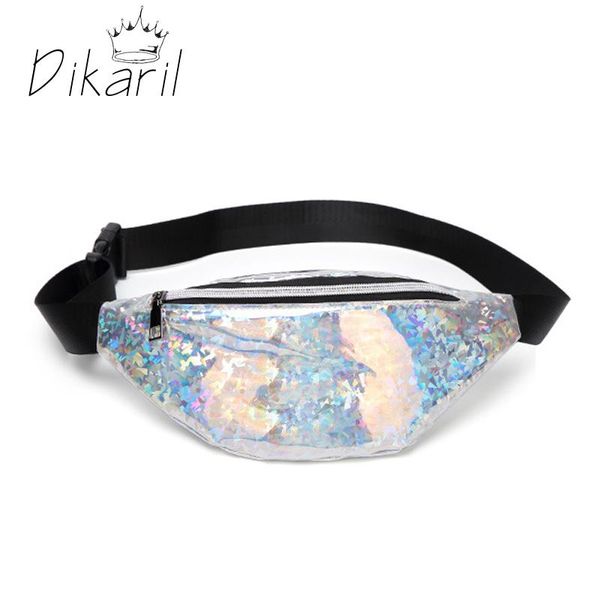 

waist bags dikaril holographic women silver fanny pack female belt bag black geometric packs laser chest phone pouch men