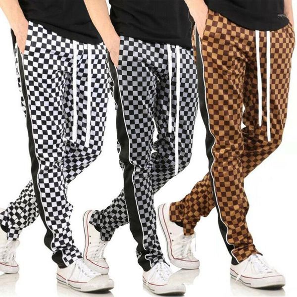 

men plaid long pants england style soft casual trouser male straight high elastic breathable harem pant with pocket men clothing1, Black