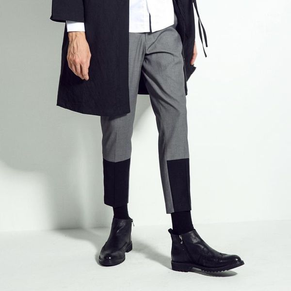 

m-6xlbig yards men's trousers contrast color mosaic trend casual slim-fit tapered nine - minute trousers1, Black