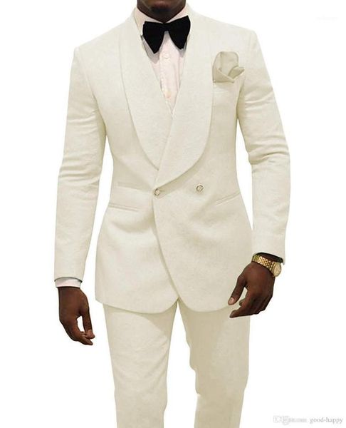 

2020 custom made ivory jacquard groomsmen groom tuxedos double breasted men suits wedding man blazer 2 pieces costume homme1, White;black