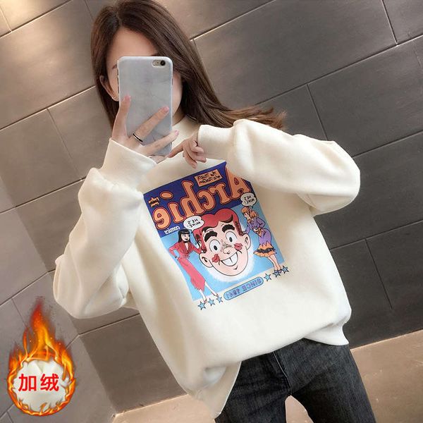 

women's half high collar and velvet sweater 2020 new autumn winter loose korean european style thickened coat top, Black