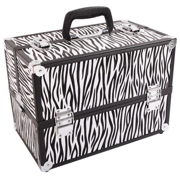 

aluminum alloy makeup train case jewelry box organizer white zebra stripe ship from us drop shipping