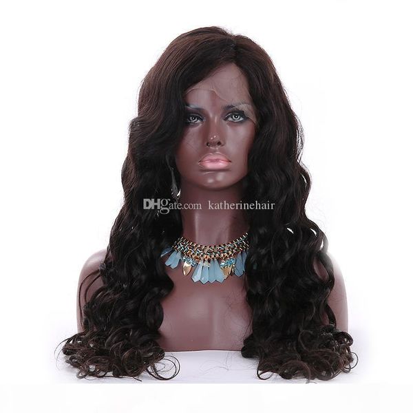 

virgin human hair lace front wig for women loose wave natural looking gueless full lace wigs with baby hair, Black;brown