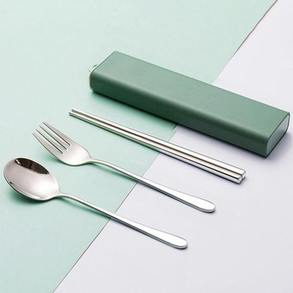 

portable travel tableware set 304 stainless steel spoon and fork set nordic style flatware with box dinner tools for kid school h jllpex