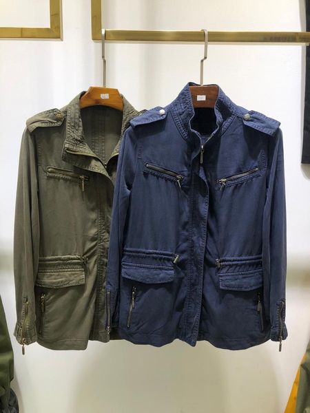

2020 new ladies fashion long sleeve lapel waist drawstring denim thin coat 0803, Black;brown