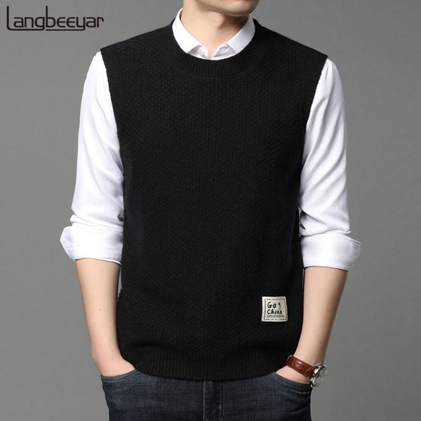 

2020 new autum fashion brand knit pullover woolen sweat vest for men oneck designer korean casual men clothing, Black;white