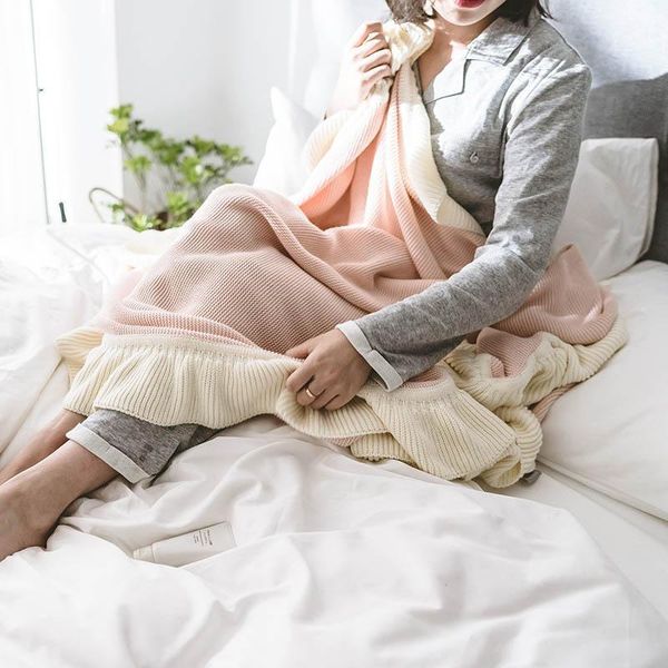 

blankets cotton knitted blanket with ruffle thick throw on the bed sofa plaid comforter baby pograpy props 130x160cm1