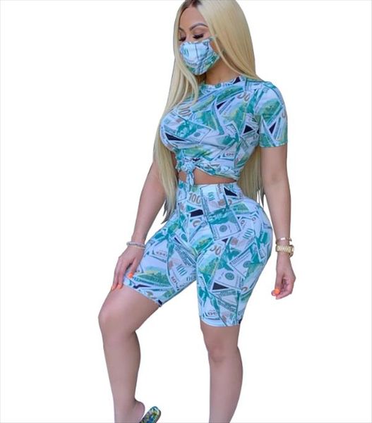 

2020 женские 2 шт. напечатанный короткий набор с коротким рукавом, Gray