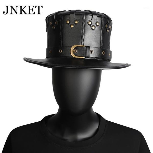 

jnket new steam punk magician hat halloween hat cosplay props pu leather rivet for men women1, Blue;gray
