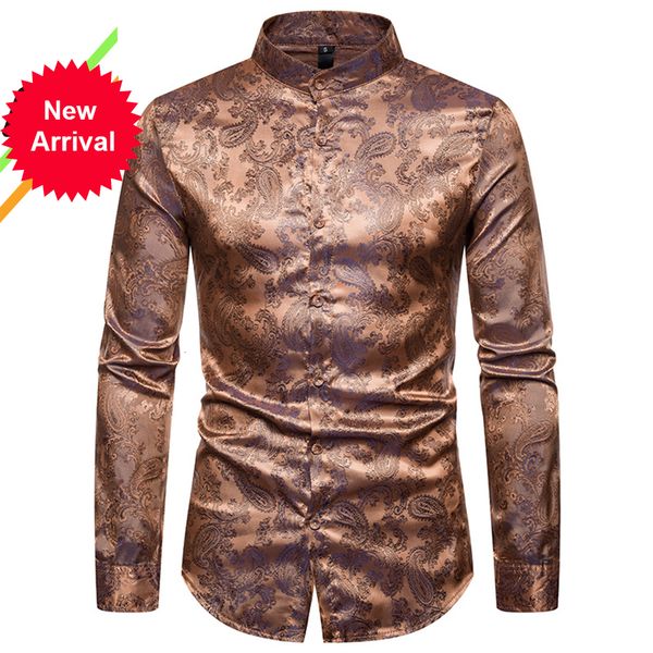 

2021 new autumn/winter warm quality material long sleeved shirts button collar smart casual for men cashew flower high-end rxes, White;black